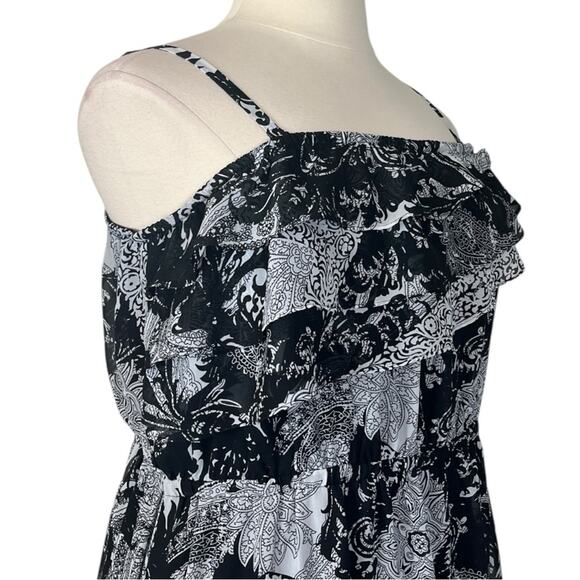 Lane Bryant Maxi Dress Ruffle Top Chiffon Blouson Black White Women’s Size 22/24 - Picture 6 of 12